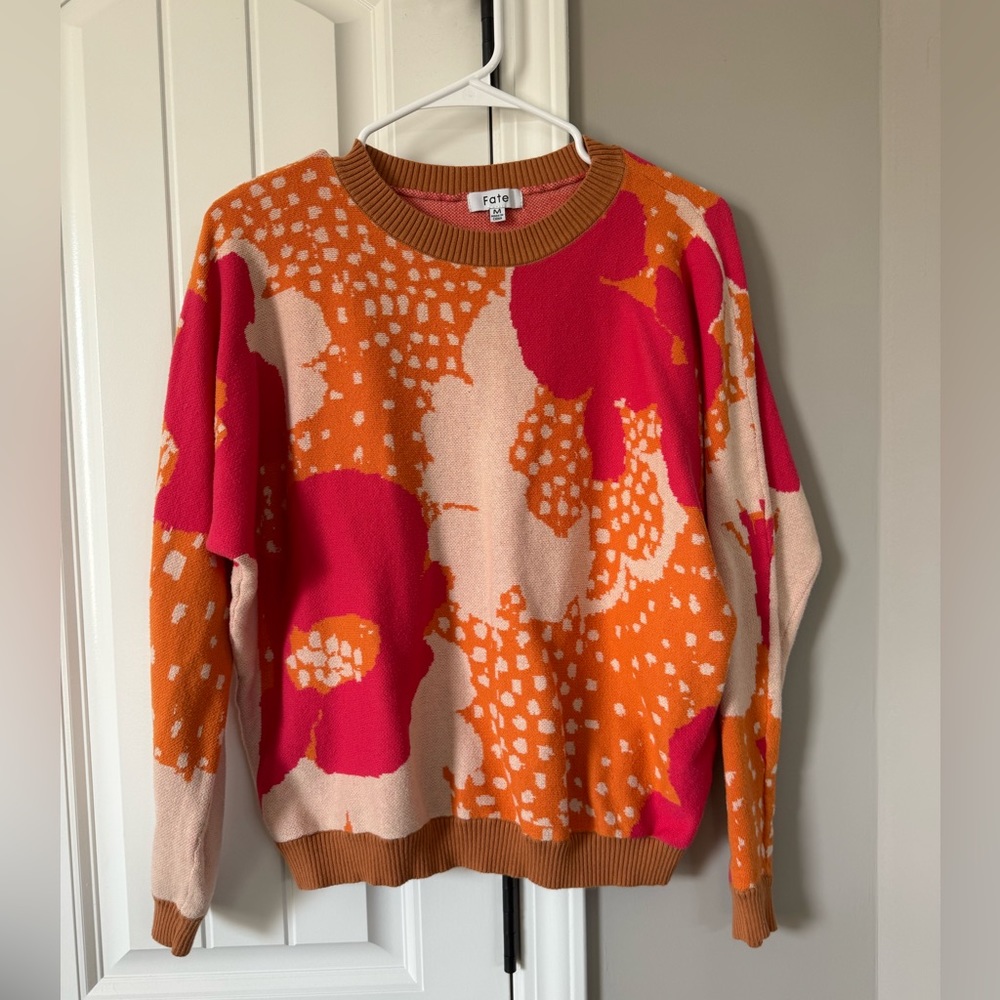Fate Colorblock Floral Sweater, Size M